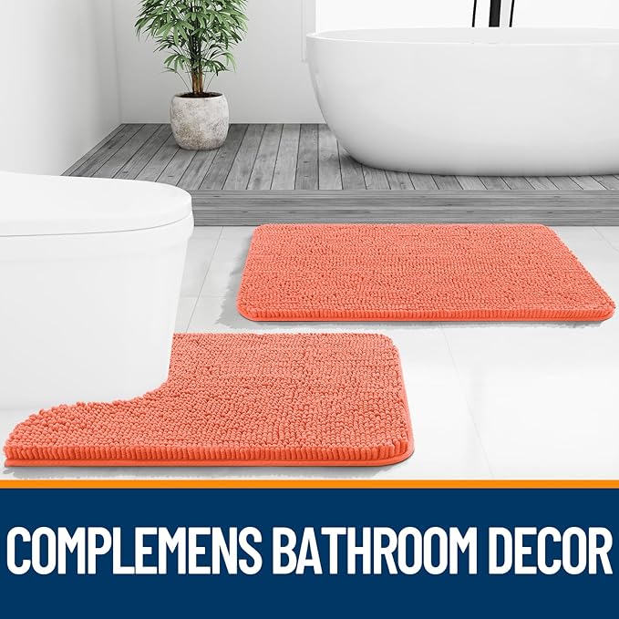OLANLY Bathroom Runner Rugs 47x20, Extra Soft Absorbent Chenille Bath Rugs, Rubber Backing Quick Dry, Machine Washable Long Bath Mats for Bathroom Floor, Tub and Shower, Home Decor Accessories, Coral