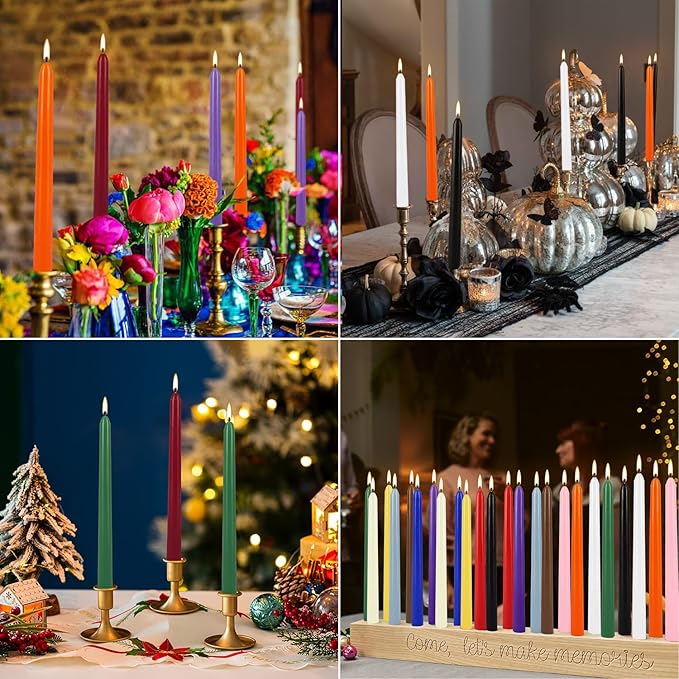 Howemon 24 Pack 10" Tall Colored Taper Candles, Dripless Unscented Colorful Candlesticks for Birthdays Dinner Party Home Décor, Long Burning Spell Chime Candles for Witchcraft Ritual Prayer Meditation