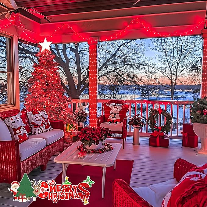 JMEXSUSS 500 LED Red Valentine Lights Indoor Outdoor, 163 FT Clear Wire Red Lights Plug in, 8 Modes Christmas String Light Outdoor Waterproof for Xmas Tree Bedroom Room Halloween