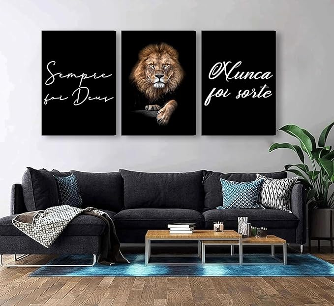 3Pcs Framed Lion Inspirational Quotes Wall Art Modern Motivational Black And White Lion Poster Print Entrepreneur Hustle Hard Work Quotes Pictures Wall Decor for Office Bedroom Living room