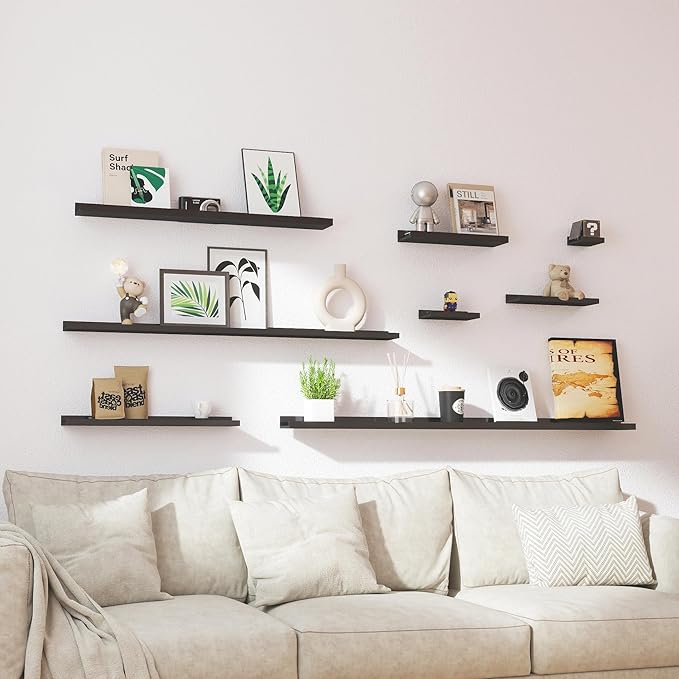 Long Floating Shelves for Wall Decor, Long Wall Mounted Storage Shelf for Bedroom, Living Room, Bathroom, Kitchen, Nursery, Display Picture Ledge Shelf with Lip Set of 2-56 Inches, Black