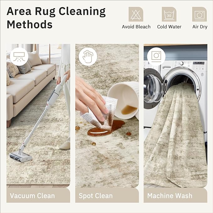 Soalmost 3x5 Rug, Small Area Rug for Kitchen, Entryway, Machine Washable Non-Slip Throw Rug, Vintage Carpet for Nursery Coffee Table Beige/Gray