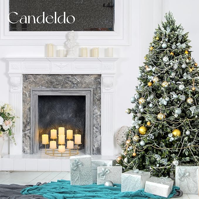Candeldo Candelabra Fireplace Candle Holder: Gold Metal Pillar Candle Holders for Inside Fireplace Mantle Decor Floor Candelabras Table Centerpiece