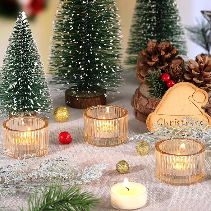 HAVITI 24 Pack Tealight Gold Candle Holders, Votive Tea Light Candle Holder Glass for Gold Centerpieces Fall Wedding Table Decor, Party Supplies, Home Decor