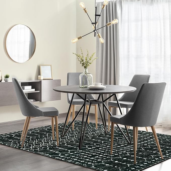Lahome Moroccan Black Rug for Living Room Washable Area Rug 5x7 Non-Slip Ultra-Thin Soft Bedroom Rugs Large Stain Resistant Dining Room Rugs, Geometric Print Modren Carpet Rug for Office Entryway Hana