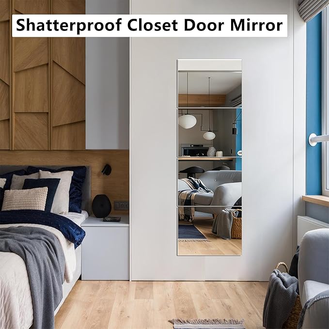 Unbreakable Door Mirror Full Length,Full Body Mirror for Kids, 4PCS x 12 x 14 inch About, Shatterproof Plexiglass Long Mirrors for Bedroom Closet, Children Plastic Mirrors Non Glass Stick on Miroir