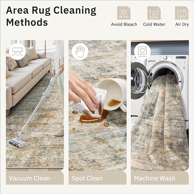 Soalmost Abstract Rug 5x7 Machine Washable Area Indoor Orange Low Pile Non-Slip Foldable Thin Accent Rugs for Bedroom Living Room Dining Room