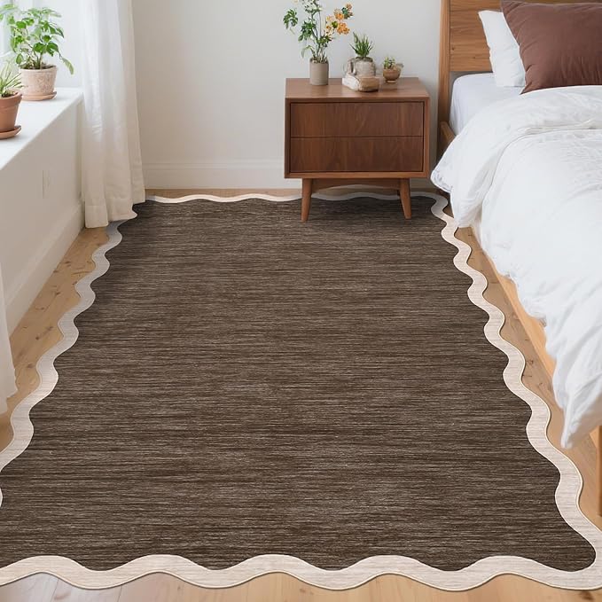 GarveeHome Scalloped Area Rug 4x6 Washable Rug Modern Traditional Floor Cover Foldable Soft Retro Entryway Rug Indoor Distressed Non Slip Carpet Floral Print Mat Bedroom Living Room Bathroom, 4'x6'