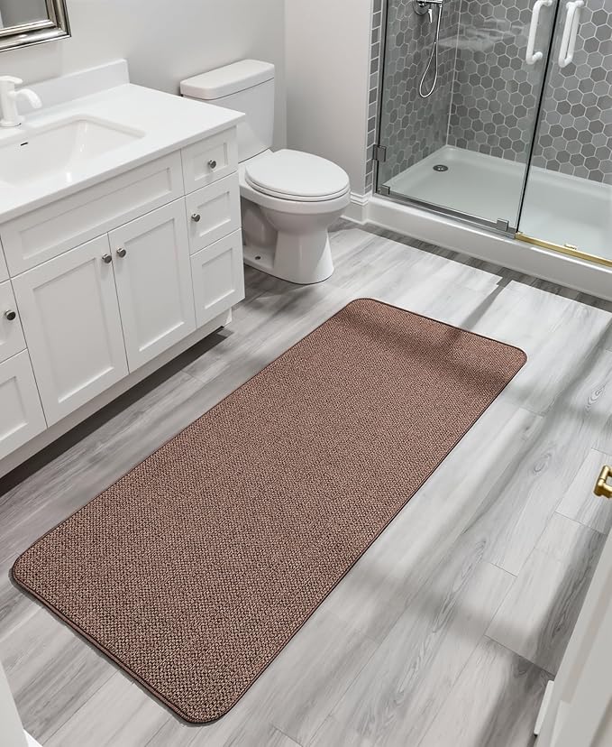 Bosap Bath Mat,Ultra Thin Bathroom Runner Rugs,Large Bath Mats for Bathroom,Quick Dry,Non-Slip,Machine Washable,Low Pile,Bath Rug,Shower Outside,Sink,Home Decor Accessories.Brown,3'x6'(36x72inch)