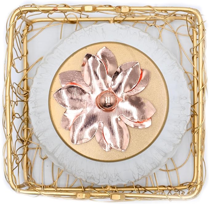 IGH Set Of 1 Wholesale Lot IndiaGiftHub Dry Fruit Jar with Golden Net Basket 4 inch with Lid, Return Gifts, Serving Bowls/Jars for Parties, Wedding Gifts