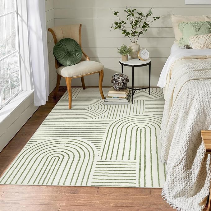 Lahome Rainbow 4x6 Area Rugs for Bedroom, Soft Washable Rugs for Entryway Ultra-Thin Modern Green Rug, Non-Slip Throw Rug Carpet for Kitchen Office Living Room Darrell (4'x6',Green)