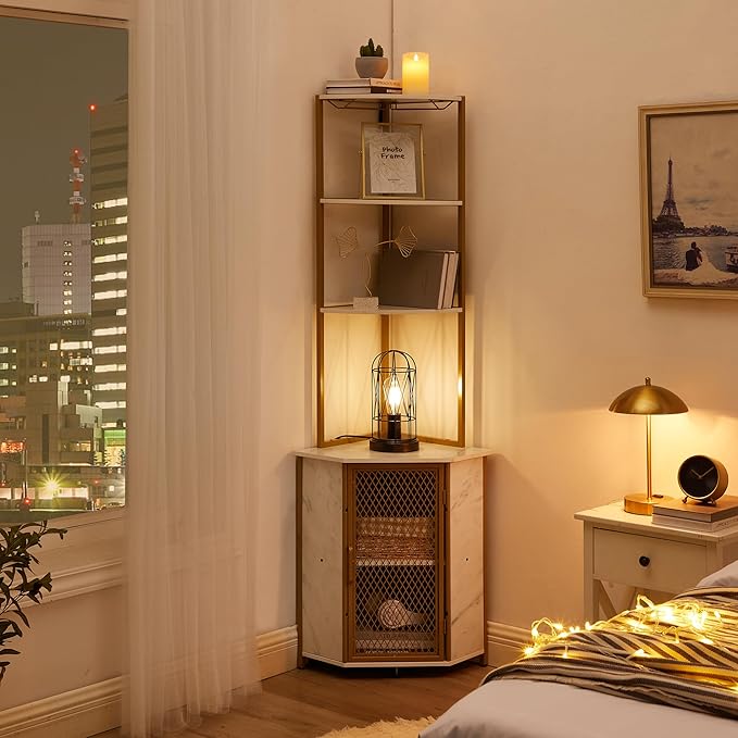 VECELO Corner Cabinet, Tall Storage Shelf, Bookshelf Display Shelves Rack for Living Room, Kitchen, Balcony, Small Space