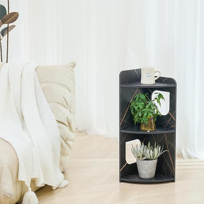 Black 3-Tier Small Corner Shelf Stand, Waterproof Bathroom Storage, Toilet Paper Storage, Corner Table for Small Spaces (Black)