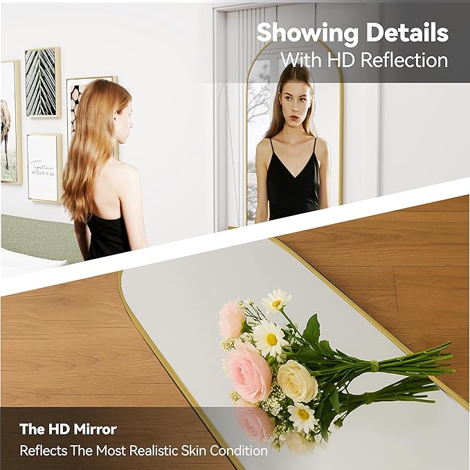 SCWF-GZ 57x20 Door Hanging Full Length Mirror, Floor (Height 5.7ft just Body in1.3ft) or Wall Mounted Metal Frame Arch Dressing Mirrors for Bedroom Bathroom Living Room 57 20 inch Gold