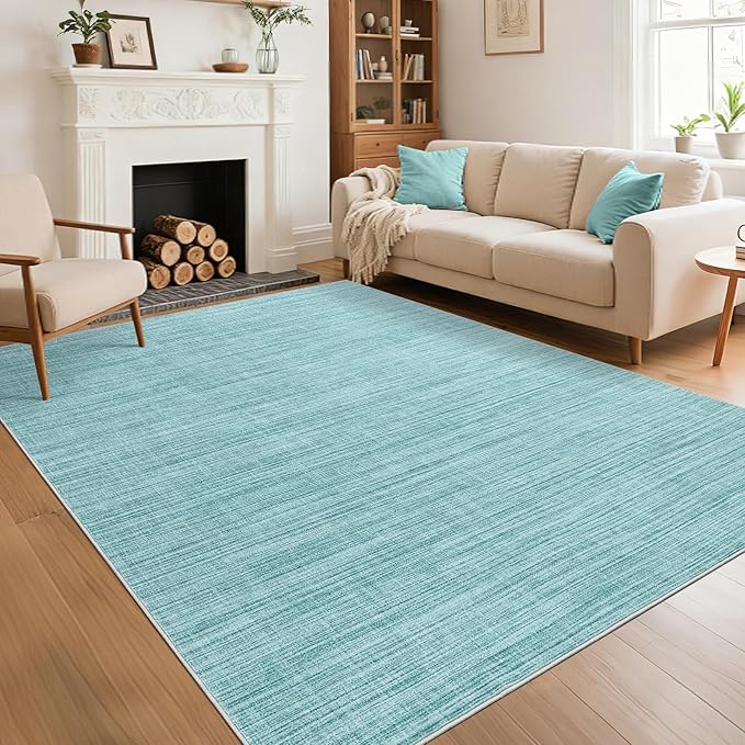 9x12 Area Rugs for Living Room Washable Solid Large Bedroom Rugs Non Slip Soft Modern Abstract Dining Room Throw Carpet Minimalist Classic Plain Area Rug for Nursery Kitchen Home Office, Blue