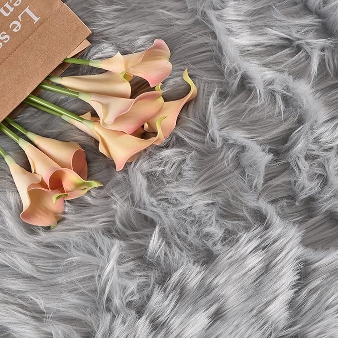 Latepis Grey Faux Fur 8'10"x11'10" Area Rug, Soft Plush Faux Fur Sheepskin Rugs for Living Room, Washable Fluffy Fuzzy Rug for Bedroom and Living Room, Luxury Room Decor, Rectangle
