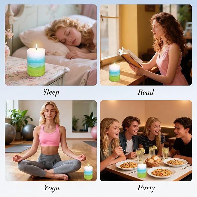 Mint Scented Pillar Candles - 3X4 Inch Aromatherapy Long Burning 35+ Hours, Clean Burning & Smoke-Free for Meditation Spaces, Home Offices