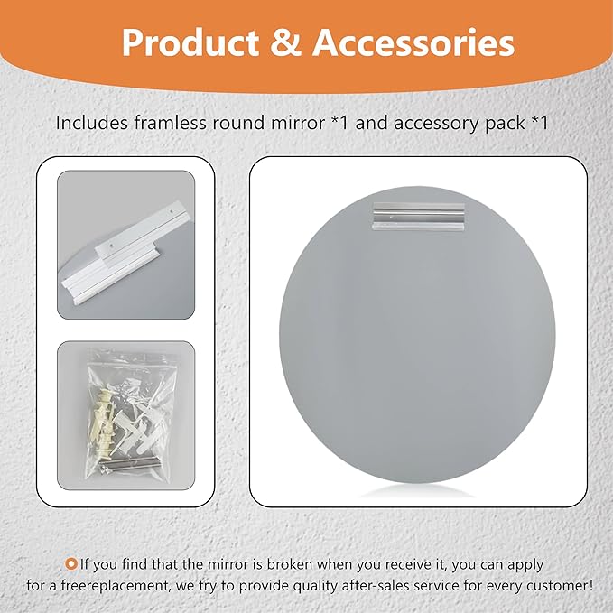 Frameless Round Mirror 28 Inch, Round Mirror with 1 inch Beveled Edge, Beveled Bathroom Mirrors for Vanity, Living Room, Entryways