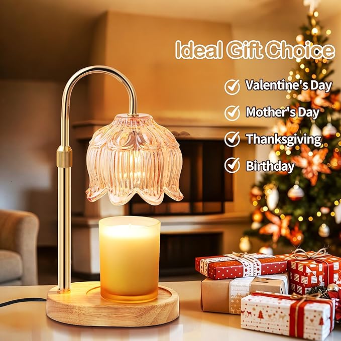 Flower Candle Warmer Lamp for Jar Candles with Timer & Dimmer, Adjustable Height Fits Large Jars up to 7.08" Tall, Flameless Wax Warmer, Cozy Bedroom Home Decor, Gift for Mom Women