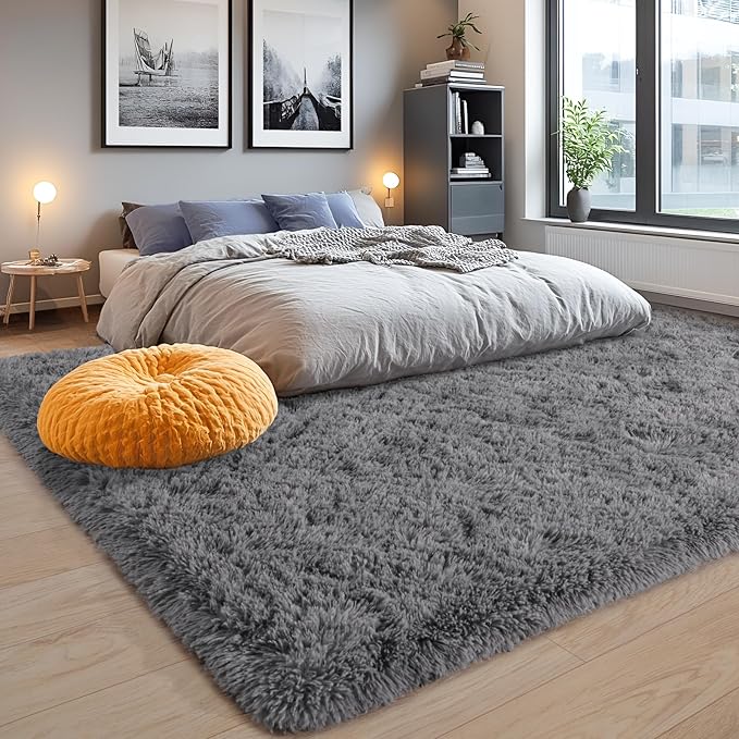 Area Rugs 9x12 for Living Room, Ultra Soft Fluffy Rugs for Bedroom, Non-Slip Furry Large Rug for Teen Girls and Boys,Nursery Kids Room Dorm Home Decor, High Pile Plush Floor Carpet, Grey
