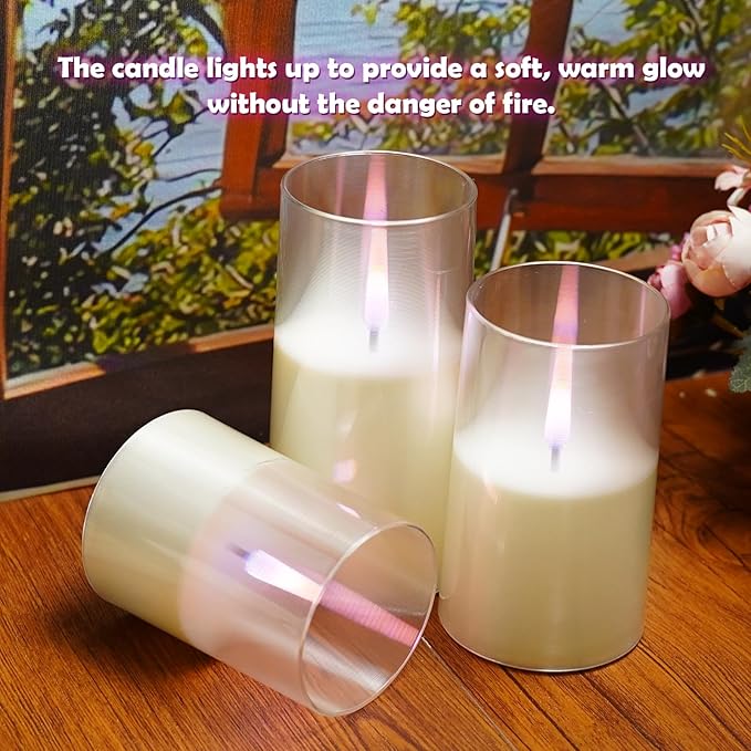 kakoya Flameless Candles Upgraded Realistic Flickering Flame,Battery Operated LED Candles with Remote Timers,Acrylic Electric Candles Set of 3(D 3" xH 4" 5" 6")(Ivory)