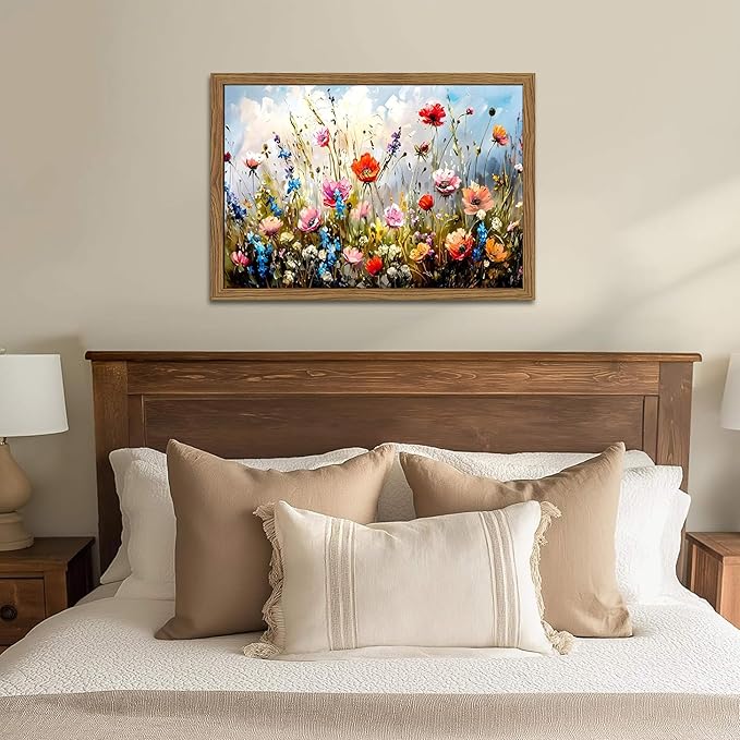 Framed Nature Floral Canvas Wall Art for Living Room - Colorful Flowers Botanical Wall Decor, Floral Market Watercolour Pictures Prints for Bedroom Bathroom Home Decor 12x16 inch