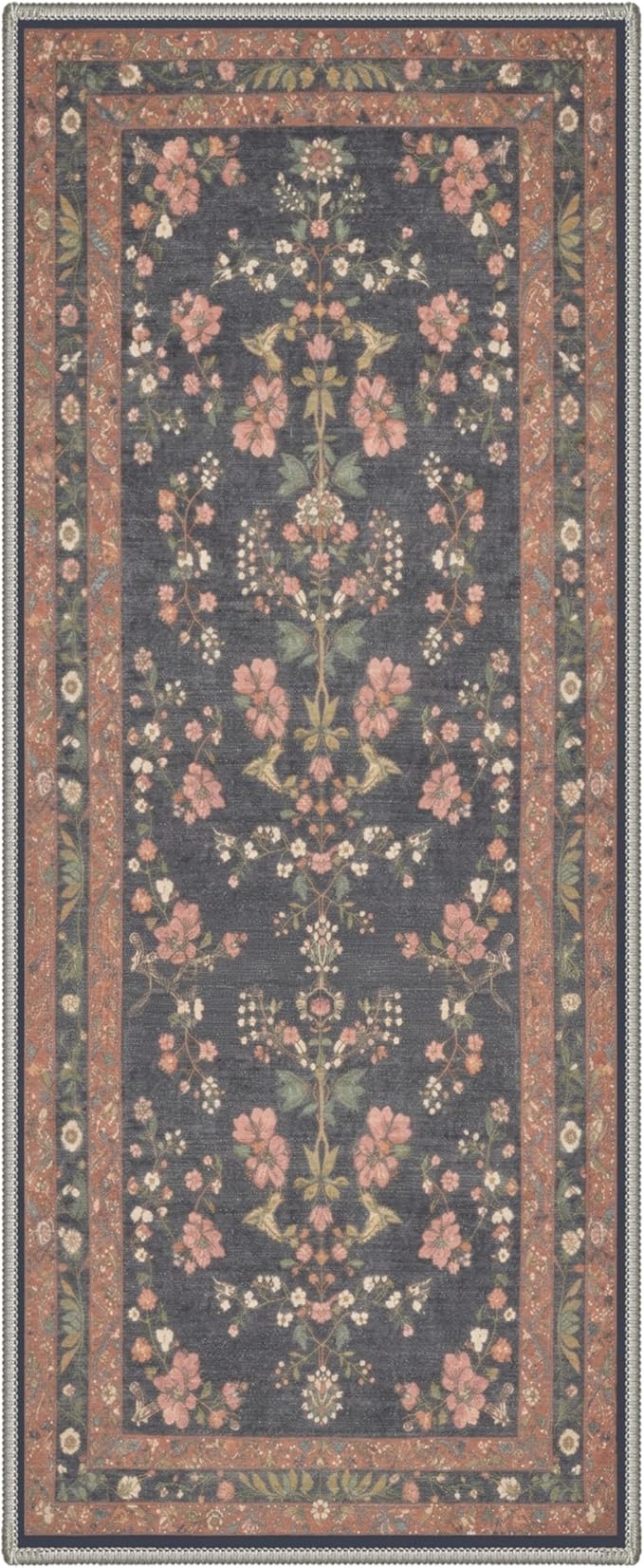 GENIMO Runner Rug 2x7 Non Slip Machine Washable Vintage Hallway Runner Rug, Low Pile Lightweight Rugs for Entryway, Hallway, Kitchen and Corridor, Dusty Charcoal
