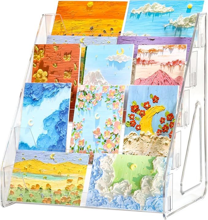 Card Display Stand set of 2, Clear 5-Tiered Shelf For Greeting Card, Stickers, Postcard, Sports Graded Card, Football Baseball Basketball Cards, Table Top Holder Display Rack For Psa Slabs (2 Pack)