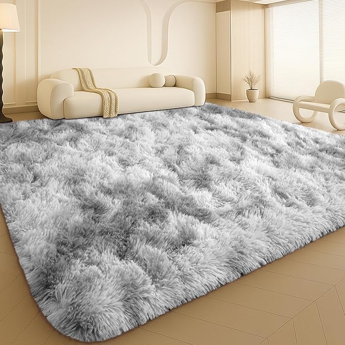 8x10 Area Rugs Living Room, Large Plush Fluffy Bedroom Carpet, Non-Slip Upgraded Indoor Thick Soft Rug, Modern Plush Carpet Suitable for Kids Home Decor Aesthetics Dorm, Dark Grey.