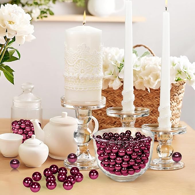 350Pcs Wine Red Vase Filler Pearl Beads for Crafting 12mm Beads No Holes Decor Suitable for Wedding Decor, Party Decorations, Centerpiece Table Decorations