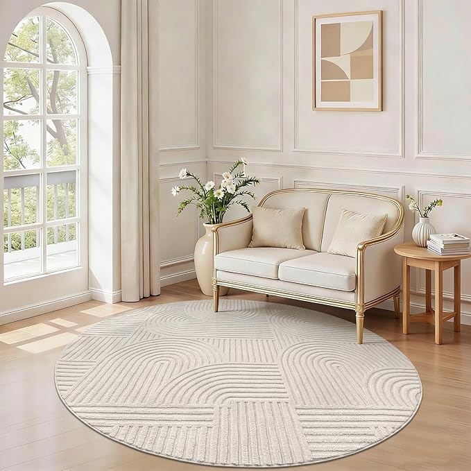 Pauwer 6ft Washable Area Rugs for Living Room Modern Beige Solid Color Soft Fluffy Rugs for Bedroom Non Slip Boho Accent Indoor Mat Floor Carpet Cover for Kids Dining Room Kitchen Office
