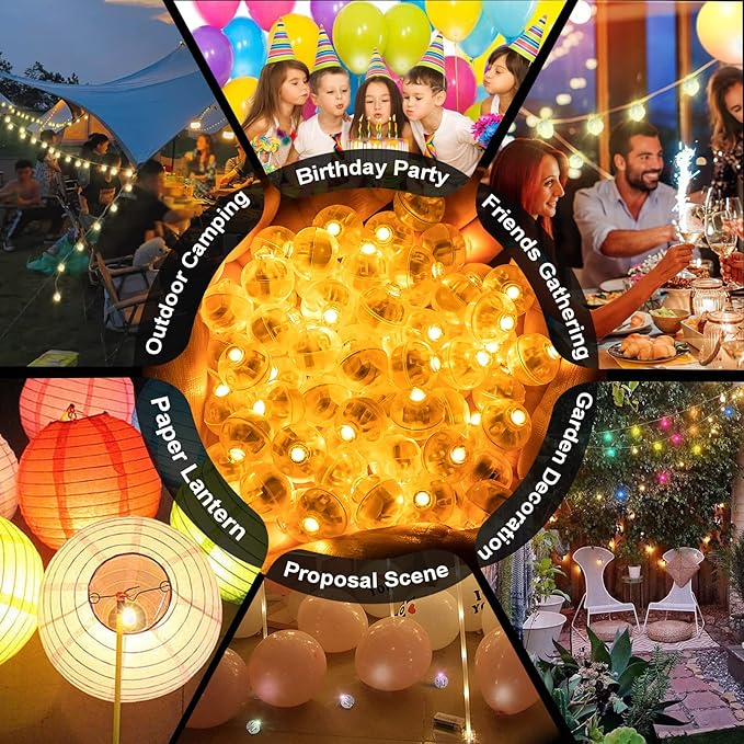 50pcs LED Orange Balloon Light Mini Tiny LED Light, Small Round Led Ball Lamp for Paper Lantern Indoor Outdoor Fun Birthday Event Halloween Christmas Party Wedding Decoration Supplies