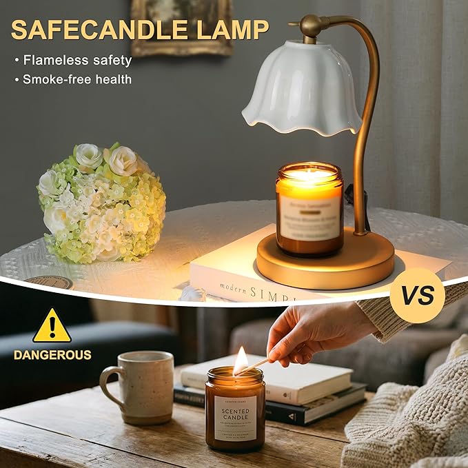 Candle Warmer Lamp with Timer Dimmer, Ceramic Candle Lamp Birthday Gifts for Women, Mom, House Warming Gifts Wax Melt Warmer for Jar Candles with 2 Bulbs, Gold