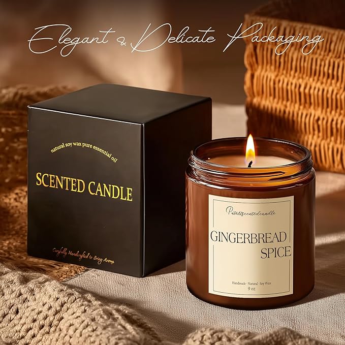 Gingerbread Spice Candles for Home Scented, Natural Soy Wax Aromatherapy Non Toxic Christmas Candle with Long Lasting Burn, Xmas Jar Candle Gifts for House Fragrance Decoration (9oz)