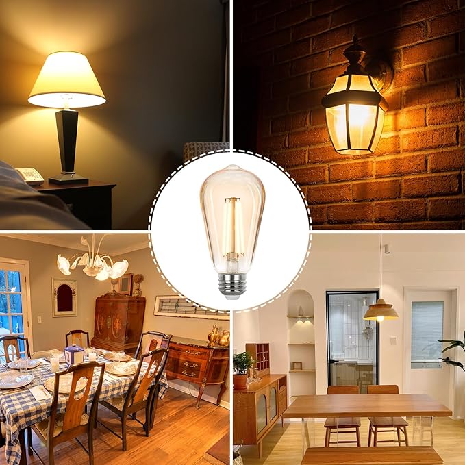 Sigalux Vintage LED Edison Bulbs 40 watt Equivalent, Dimmable E26 Light Bulb 2700K Soft Warm White, Amber Glass ST58 Vintage Bulb, 90+CRI, 4.5W 400LM, E26 Base, 4 Pack