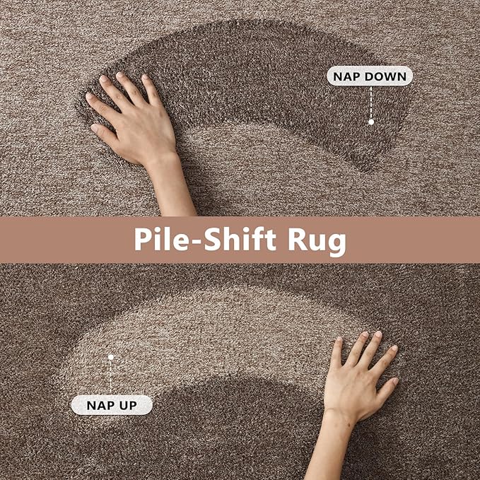 FinRèc 8x10 Washable Area Rugs for Bedroom Living Room, Low Pile Thin Rug Solid Color, Non-Slip Carpet Indoor for Home Decor (Brown/White)