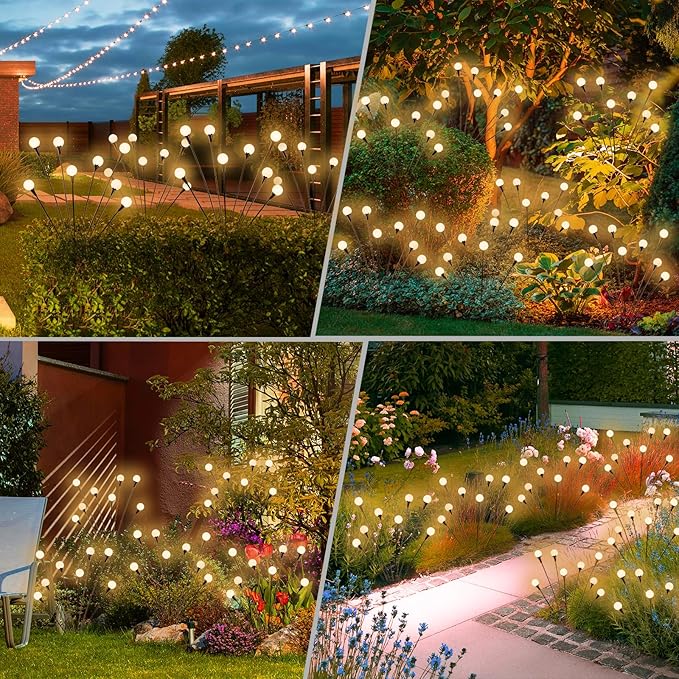 vignuto Solar Lights Outdoor Waterproof 4 Pack of 32 LEDs Garden Patio Firefly Decoration Unique Gifts Women Grandparents