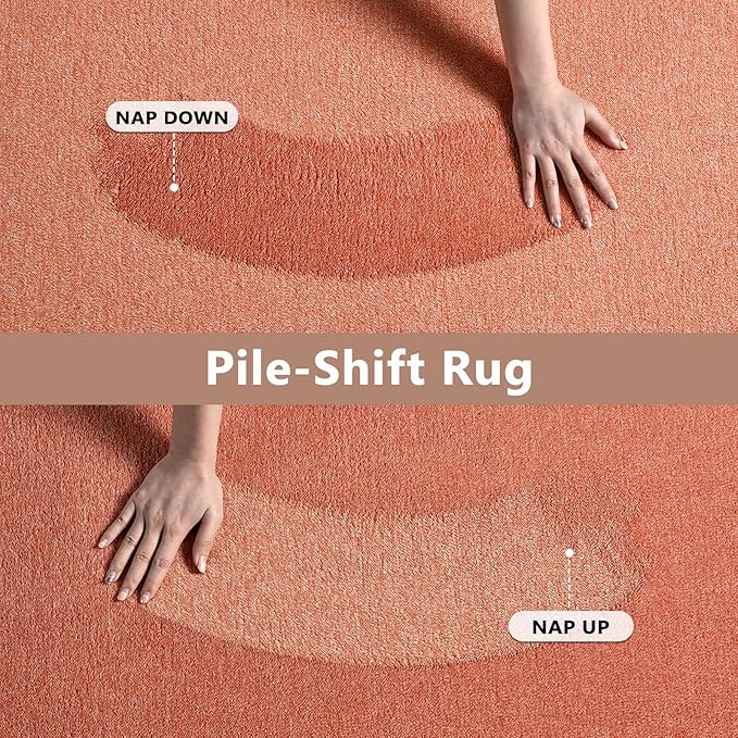 FinRèc 6x9 Washable Area Rugs for Bedroom Living Room, Low Pile Thin Rug Solid Color, Non-Slip Carpet Indoor for Home Decor (Orange/White)