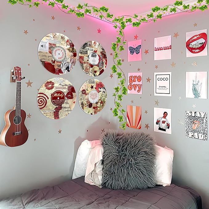 TracyArt Hippie Decor, Posters for Room Aesthetic - Y2K Decorations, Record Decor, 4 Pcs 12"