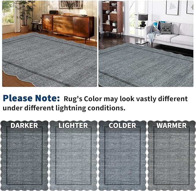 GarveeHome Scalloped Area Rug 4x6 Washable Rug Modern Floor Cover Soft Low Pile Entryway Rug Indoor Distressed Foldable Non Slip Stain Resistant Carpet for Bedroom Living Room Bathroom, 4 ft x6 ft