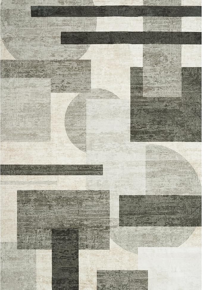 TOPRUUG 6x9 Washable Area Rug: Modern Geometric Soft Low Pile Carpet for Living Room Bedroom Dinning Room Office Non-Slip & Stain Resistance Rug for High Traffic Area (Beige/Olive Green/Gray, 6x9)