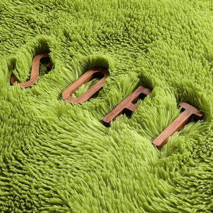 Grass Green Runner Rugs for Bedroom Decor Aesthetic, Fluffy Shag Area Rug 3x5 for Kids Room Living Room Baby Nursery, Cool Shaggy Throw Bedside Fuzzy Plush Carpet, Cute Moss Classroom Playroom Rug