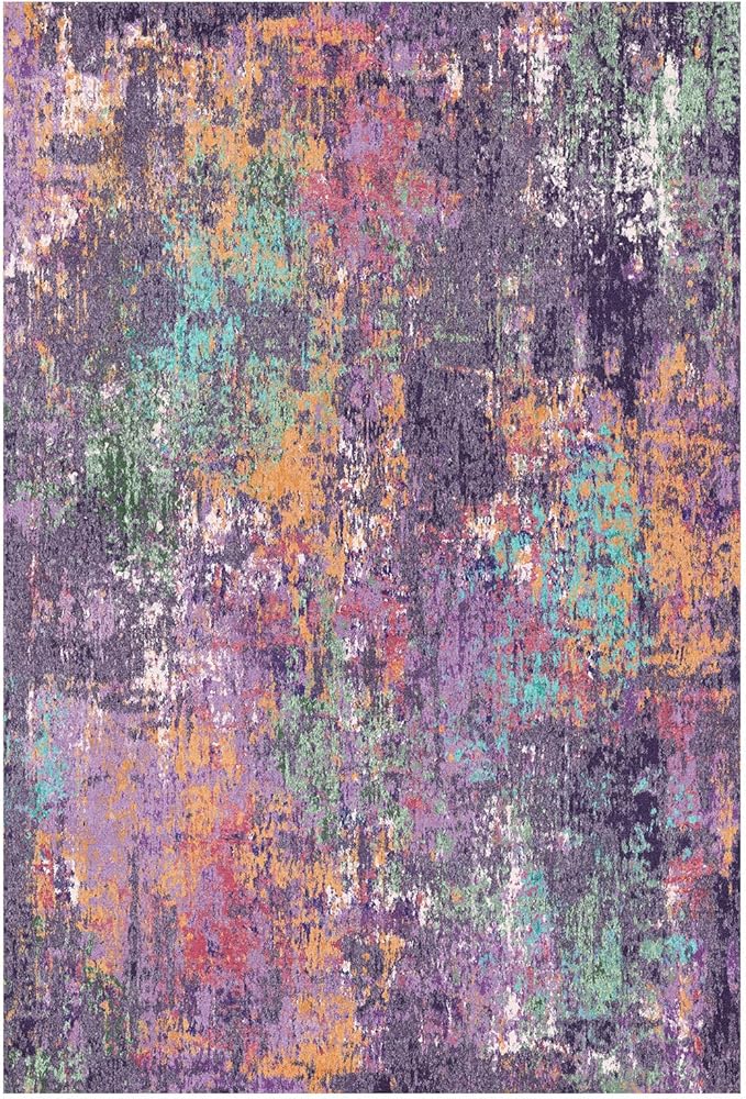 RELEANY Washable Area Rugs 2'x8' Non-Slip Modern Abstract Soft for Living Room Entryway Bedroom Nursery, Print Pattern, Purple Orange Blue Green Rust Red Colorful