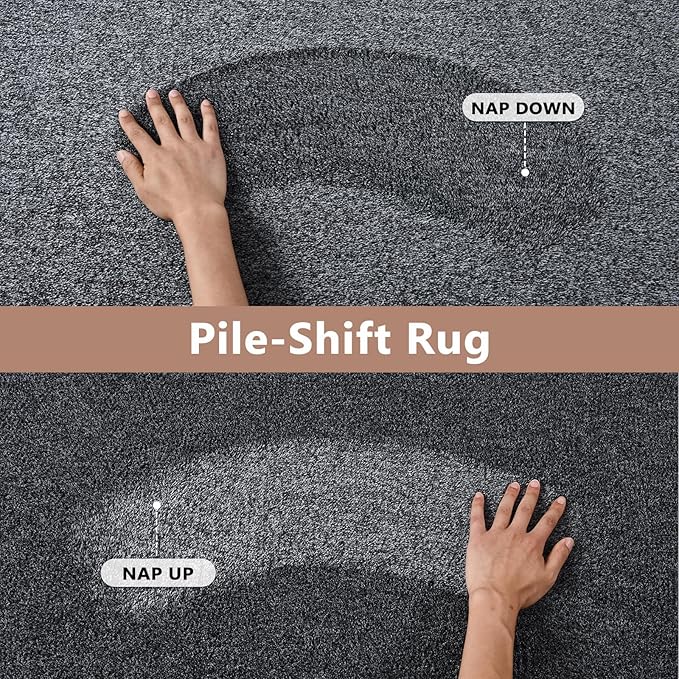 FinRèc 7x10 Washable Area Rugs for Bedroom Living Room, Low Pile Thin Rug Solid Color, Non-Slip Carpet Indoor for Home Decor (Grey)