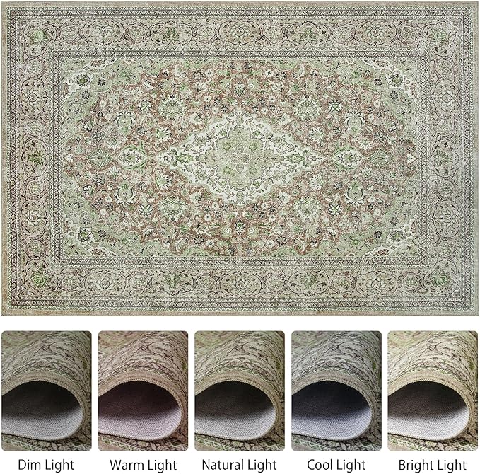 Goidea Washable Rug 8x10, Sage Green Area Rugs Non Slip, Indoor Low Pile Carpet with Rubber Backing for Living Room Kitchen Bathroom Entryway Office Bedroom