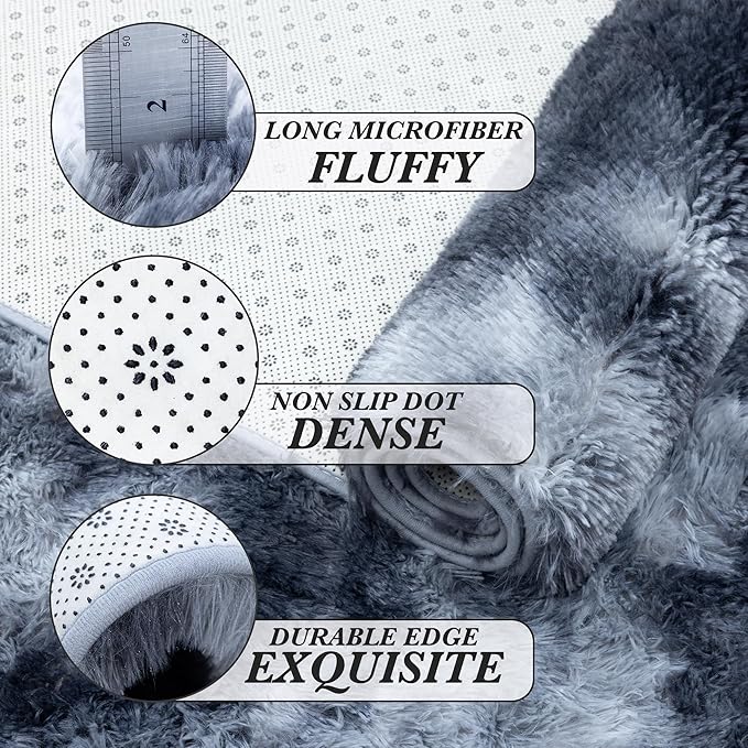 Area Rugs 9x12 Living Room: Shag Area Rug for Living Room - Large Plush Fluffy Carpet (Tie-Dyed Dark Gray, 9x12 Feet)