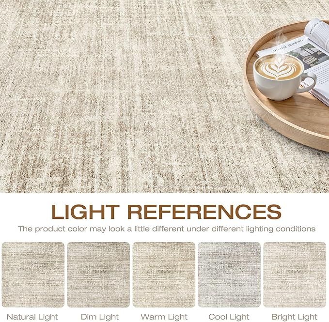 10x14 Area Rugs Living Room: Washable Large Neutral Beige Rug Abstract Soft Modern Stain Resistant Indoor Floor Non-Slip Carpet for Bedroom Nursery Kids Office Playroom Dining Room Under Table Home