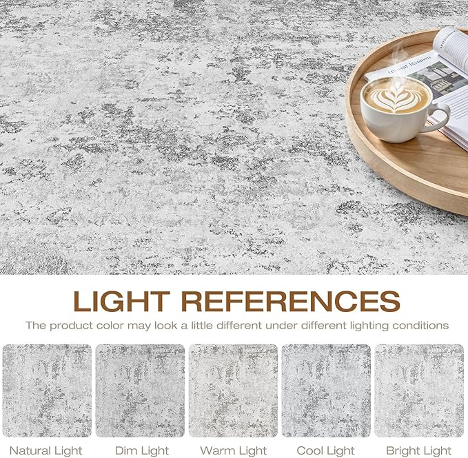 5x8 Area Rug Living Room: Washable Large Neutral Rug Abstract Soft Modern Stain Resistant Indoor Floor Non-Slip Carpet for Bedroom Nursery Kids Office Playroom Dining Room Under Table- Light Gray