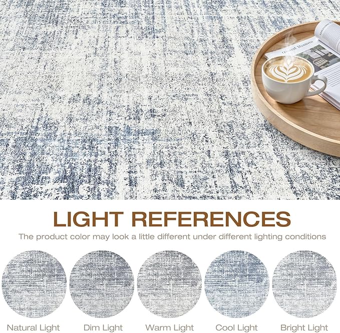 7ft Round Rug Living Room: 7x7 Washable Large Neutral Blue Circle Area Rug Abstract Soft Modern Stain Resistant Indoor Floor Non-Slip Carpet for Bedroom Nursery Kids Office Playroom Dining Room