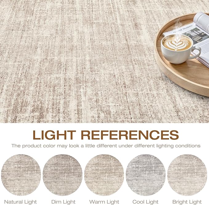 7ft Round Rug Living Room: 7x7 Washable Large Neutral Beige Circle Area Rug Abstract Soft Modern Stain Resistant Indoor Floor Non-Slip Carpet for Bedroom Nursery Kids Office Playroom Dining Room